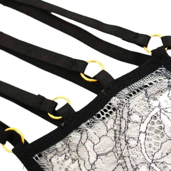 DCLF Eyelash Lace Strappy Choker Halter & High Rise Thong Two Piece Lingerie Set - Picture 4 of 5